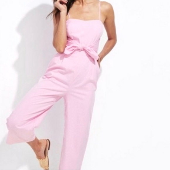 Vineyard Vines Pants - Vineyard Vines Pink & White Stripe Seersucker Tie Waist Jumpsuit Size 12